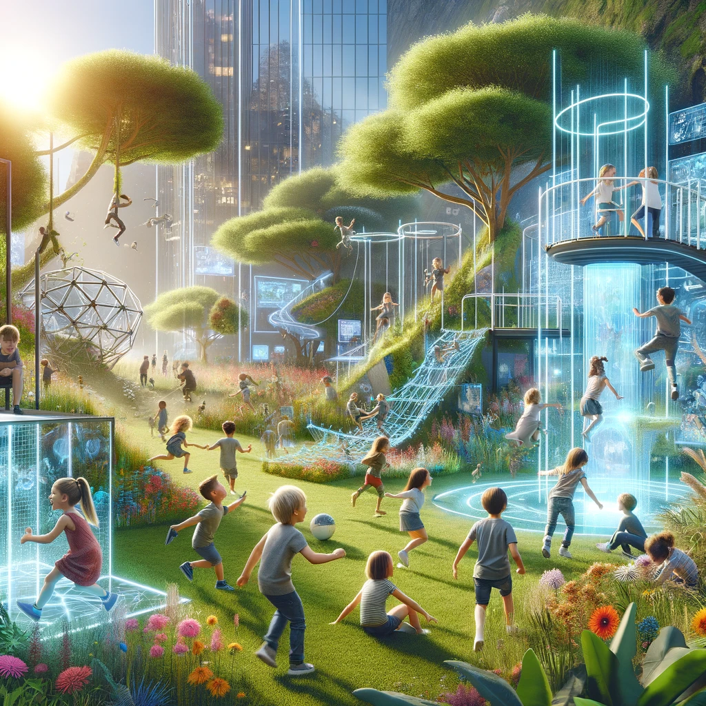 Barn På Digital Lekeplass Ut I Naturen